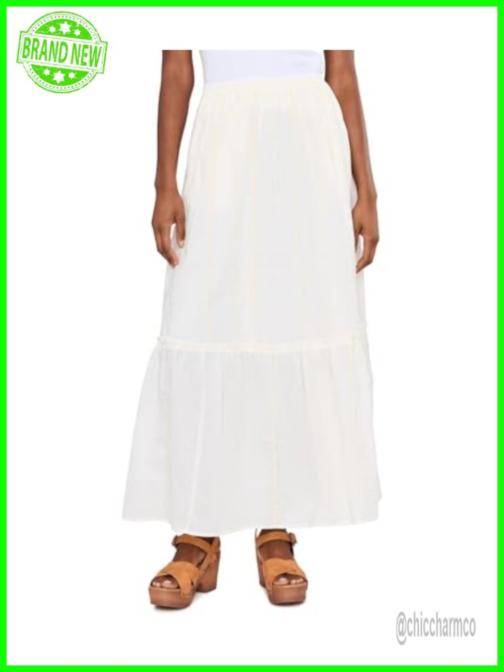 Tiered Woven Pull-On Lined Maxi Skirt Cotton A-Line